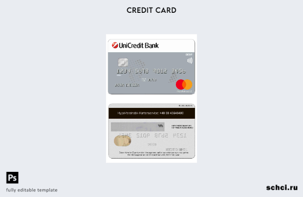 цифровая загрузка Германии UniCredit Bank MasterCard шаблон кредитной карты