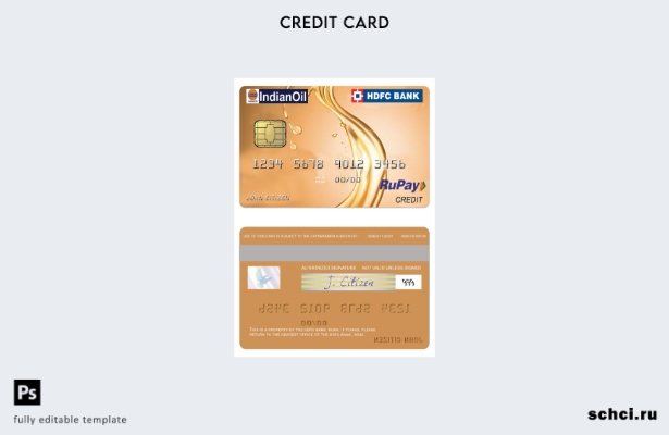 цифровая загрузка Индия IndianOil HDFC Bank RuPay шаблон кредитной карты