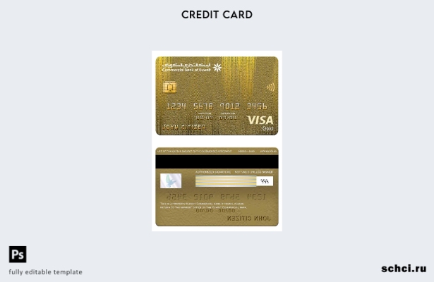 цифровая загрузка Коммерческий банк Кувейта шаблон карты Visa Gold Card Visa Gol