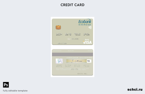 цифровая загрузка Сенегала Ecobank Шаблон дебетовой карты Visa Сенегала
