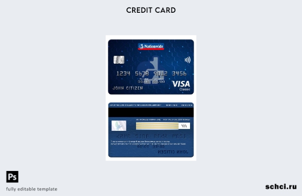 цифровая загрузка шаблон карты Visa Classic для общенационального банка Соединен