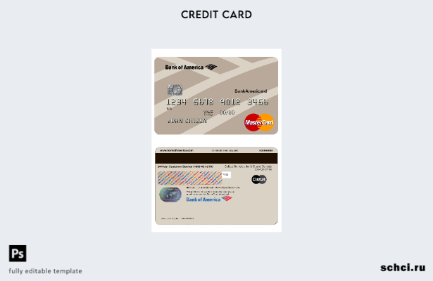 цифровая загрузка шаблона банковской карты Mastercard USA Bank of America