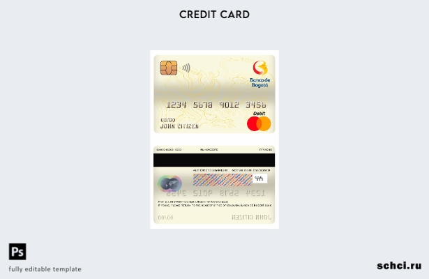 цифровая загрузка шаблона дебетовой карты банка Banco de bogotá в Колумбии