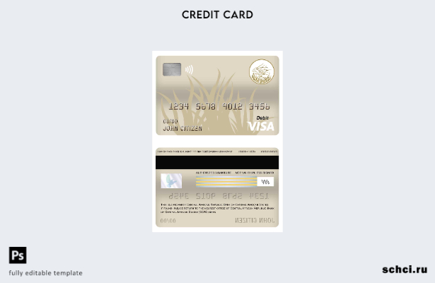 цифровая загрузка шаблона дебетовой карты банка Visa Центральноафриканской Респу