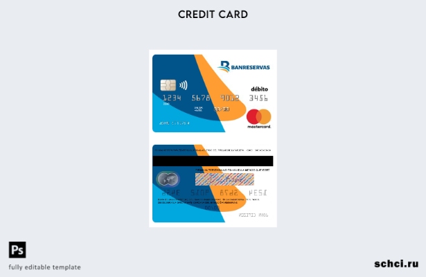 цифровая загрузка шаблона дебетовой карты Mastercard банка Banreservas в Доминик