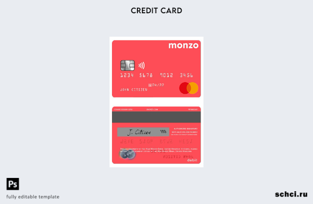 цифровая загрузка шаблона дебетовой карты Mastercard банка Monzo Соединенного Ко