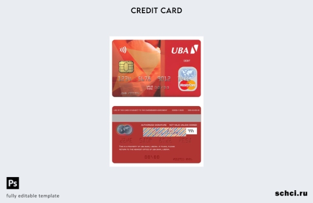 цифровая загрузка шаблона дебетовой карты Mastercard банка UBA Либерии