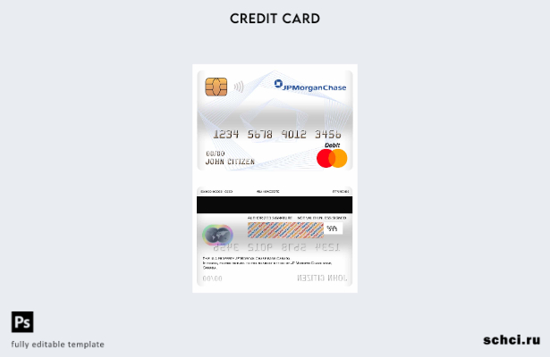цифровая загрузка шаблона дебетовой карты Mastercard Canada JP Morgan Chase Bank