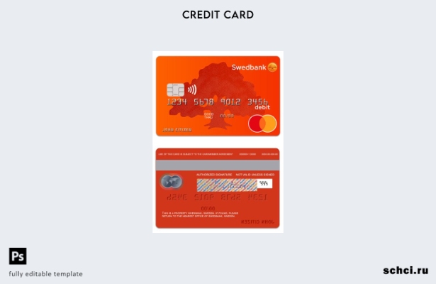 цифровая загрузка шаблона дебетовой карты Mastercard SwedBank в Швеции
