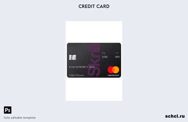 цифровая загрузка шаблона дебетовой карты Skrill Mastercard в формате PSD, полно