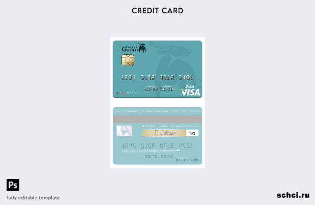 цифровая загрузка шаблона дебетовой карты Visa Банка Гуама Палау