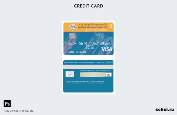 цифровая загрузка шаблона дебетовой карты Visa Национального банка Бутана LTD