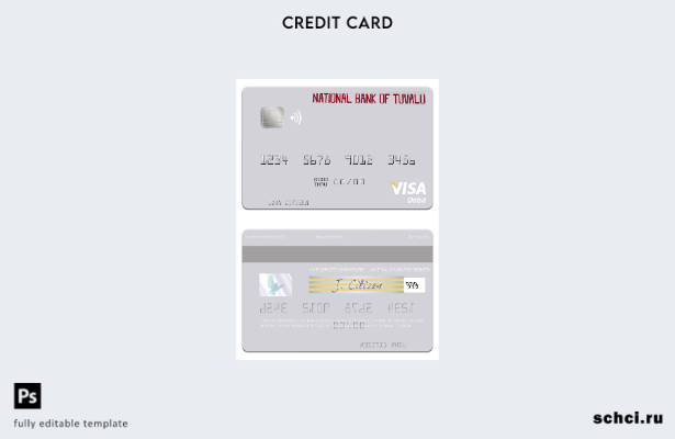 цифровая загрузка шаблона дебетовой карты Visa Национального банка Тувалу