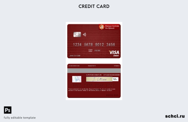 цифровая загрузка шаблона дебетовой карты Visa Центрального банка Джибути