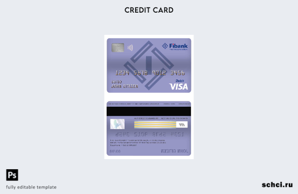 цифровая загрузка шаблона дебетовой карты Visa банка Болгарии Fibank