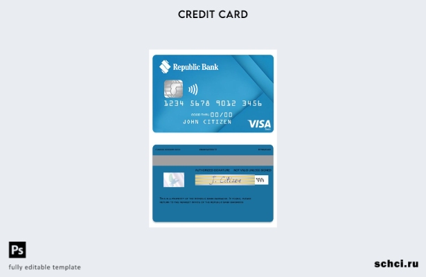 цифровая загрузка шаблона дебетовой карты Visa банка Республики Барбадос