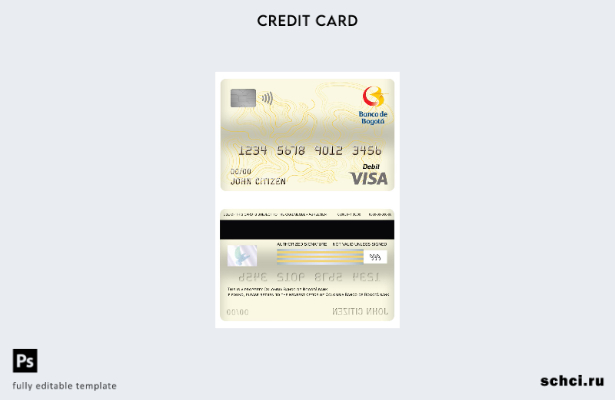 цифровая загрузка шаблона дебетовой карты Visa банка Banco de Bogotá в Колумбии