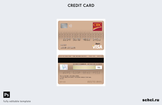 цифровая загрузка шаблона дебетовой карты Visa банка CIBC Канады