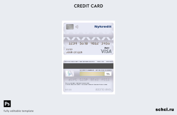 цифровая загрузка шаблона дебетовой карты Visa банка Nykredit Дании