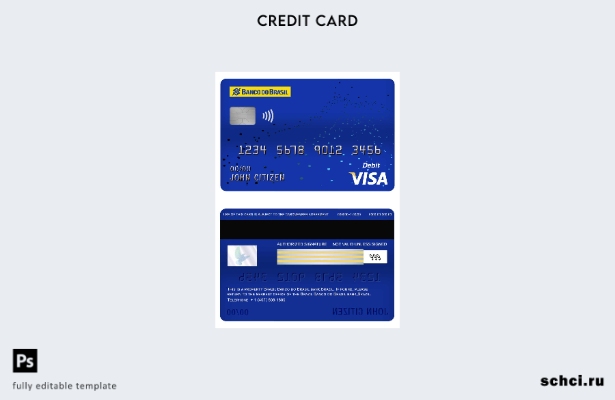 цифровая загрузка шаблона дебетовой карты Visa Banco do Brasil Bank