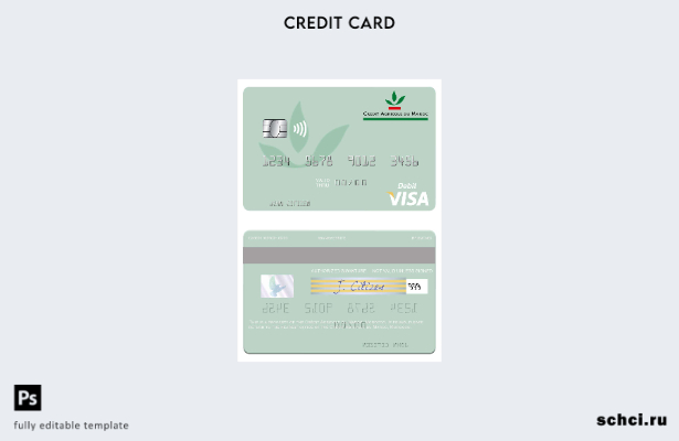 цифровая загрузка шаблона дебетовой карты Visa Crédit Agricole du Maroc в Марокк