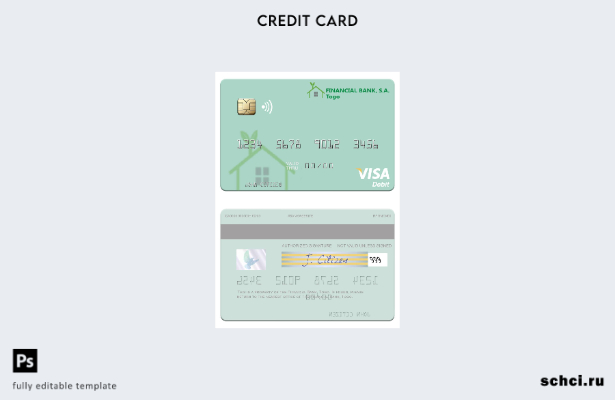 цифровая загрузка шаблона дебетовой карты Visa Financial Bank Того
