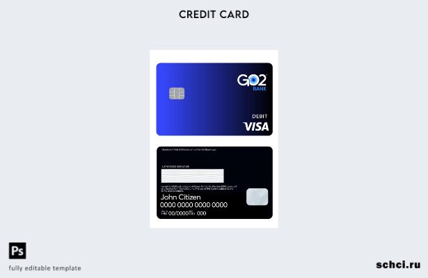 цифровая загрузка шаблона дебетовой карты Visa GO Bank