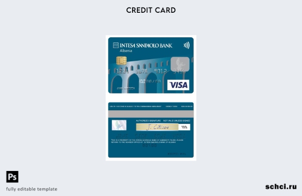 цифровая загрузка шаблона дебетовой карты Visa Intesa Sanpaolo Bank в Албании