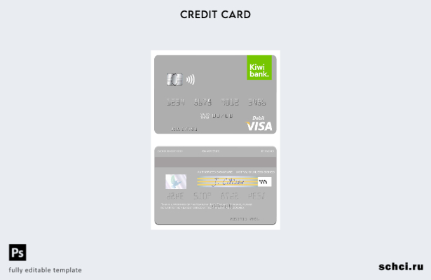цифровая загрузка шаблона дебетовой карты Visa Kiwibank Новой Зеландии
