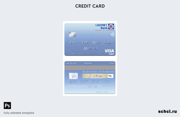 цифровая загрузка шаблона дебетовой карты Visa Laos Lao Viet Bank