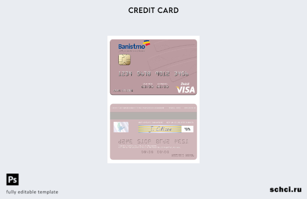 цифровая загрузка шаблона дебетовой карты Visa Panama Banco Banistmo