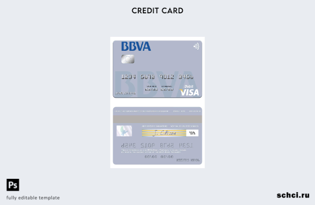 цифровая загрузка шаблона дебетовой карты Visa Paraguay Banco BBVA Bank