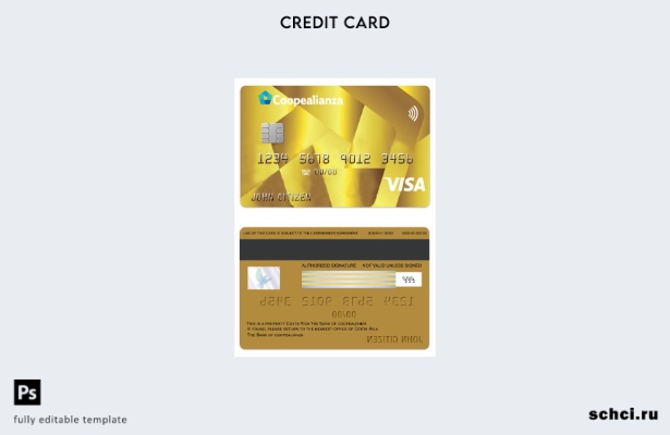 цифровая загрузка шаблона золотой карты Visa Coopealianza Коста Рики