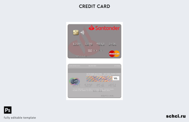 цифровая загрузка шаблона карты Mastercard Banco Santander в Испании
