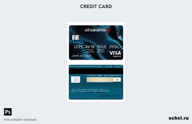 цифровая загрузка шаблона карты Visa для подписи банка Citibanamex в Мексике