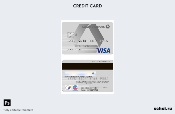 цифровая загрузка шаблона карты Visa Commerzbank Германии