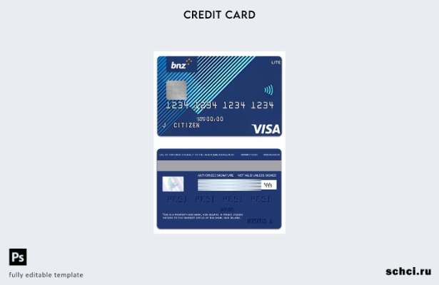цифровая загрузка шаблона карты Visa New Zeland BNZ Bank lite
