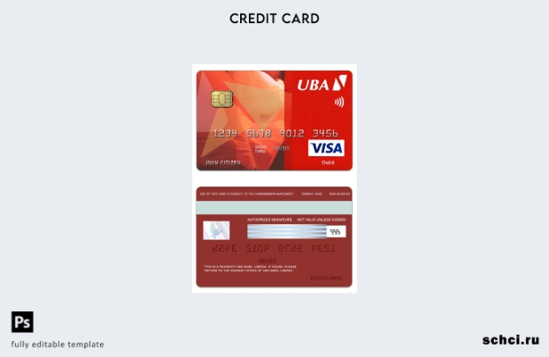 цифровая загрузка шаблона классической дебетовой карты Visa Bank Либерии UBA Ban