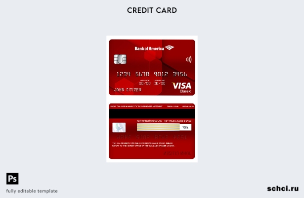 цифровая загрузка шаблона классической карты банка Visa Bank of America США