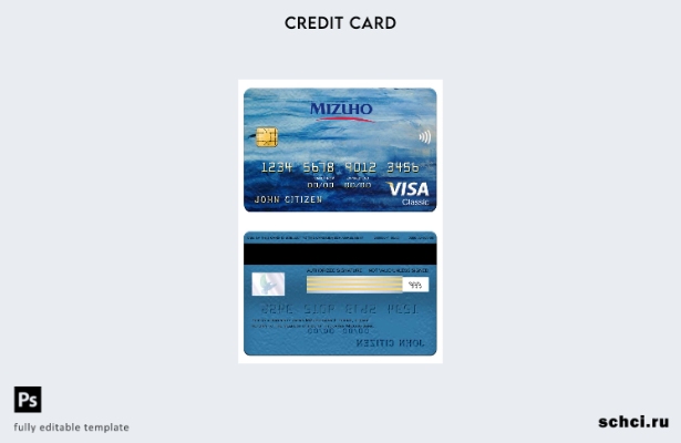 цифровая загрузка шаблона классической карты Visa банка Mizuho в Японии