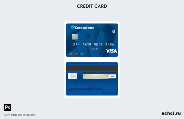 цифровая загрузка шаблона классической карты Visa Coopealianza Коста Рики