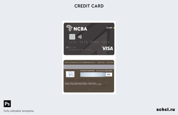 цифровая загрузка шаблона классической кредитной карты Visa NCBA Bank Уганды