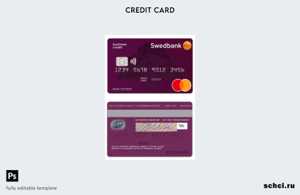 цифровая загрузка шаблона кредитной карты Mastercard шведского SwedBank