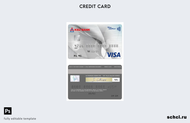 цифровая загрузка шаблона кредитной карты Visa Мьянмы KBZ Bank MPU
