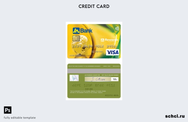 цифровая загрузка шаблона кредитной карты Visa Gold Jamaica JN Bank