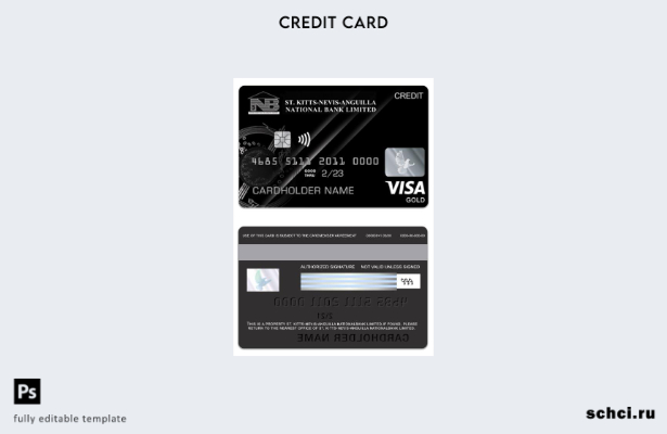 цифровая загрузка шаблона кредитной карты Visa Gold National Bank Limited Сент К