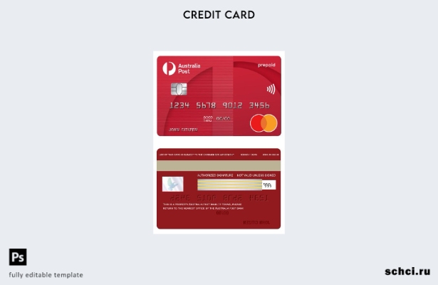 цифровая загрузка шаблона предоплаченной карты Mastercard почтового банка Австра