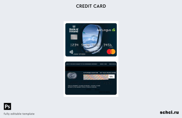 цифровая загрузка шаблона Mastercard Air Credit Bank of Ireland в Ирландии