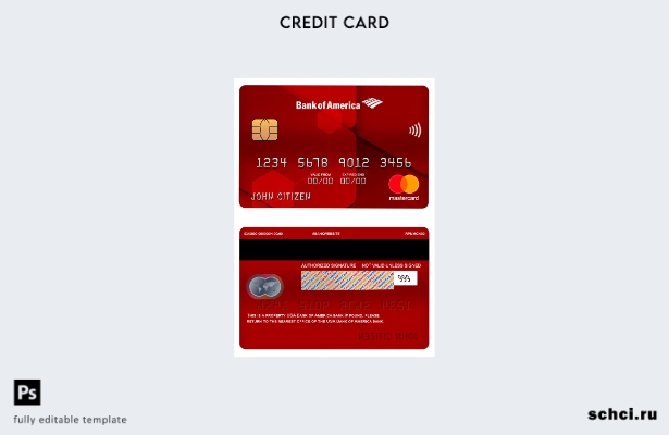 цифровая загрузка USA Bank of America, красный шаблон банковской карты Mastercar