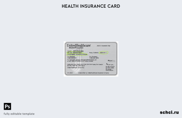 скачать в цифровом формате шаблон карты медицинского страхования USA UnitedHealt